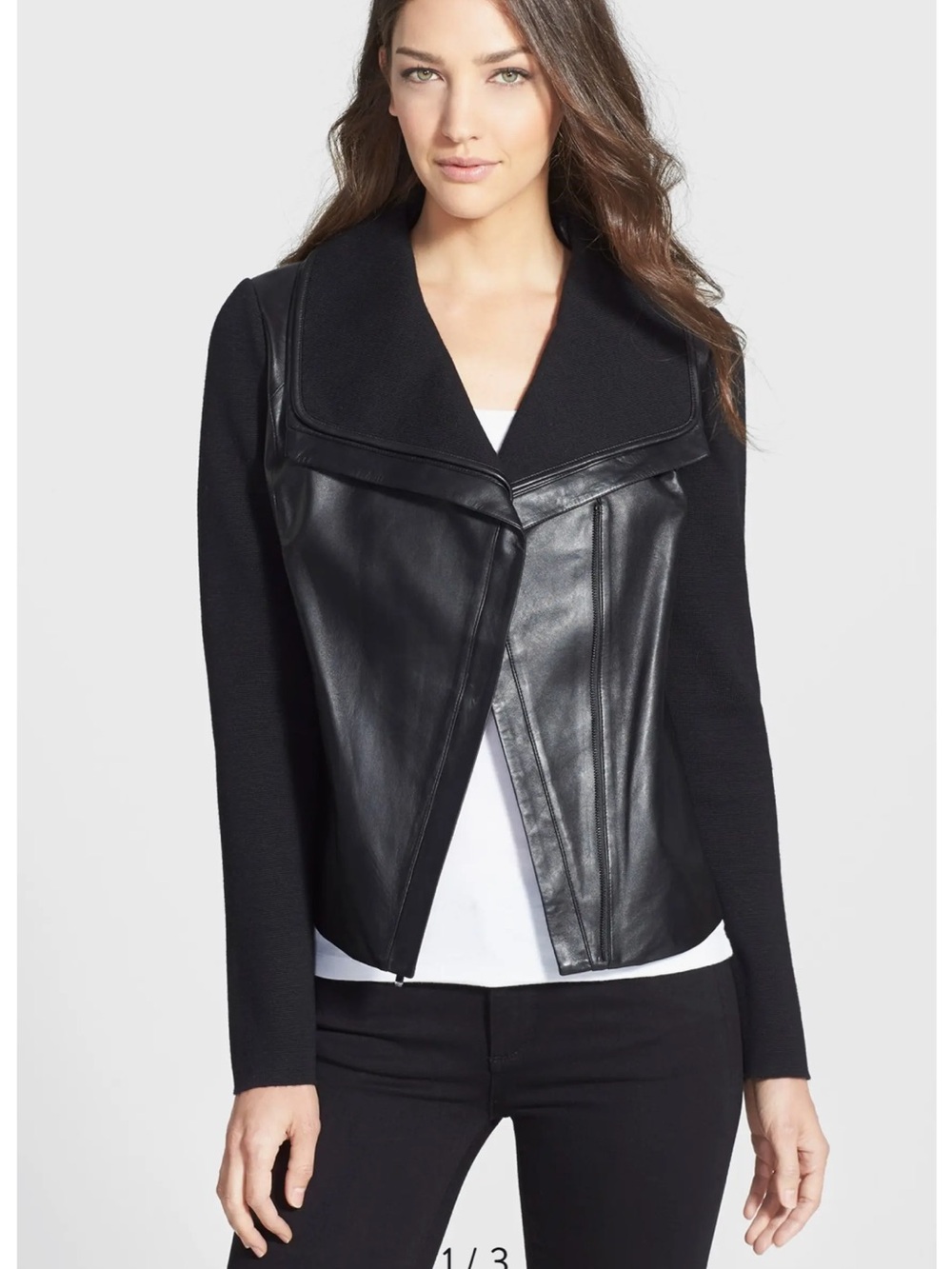 Classiques Entier Leather Front Merino Sweater Jacket Size XS
